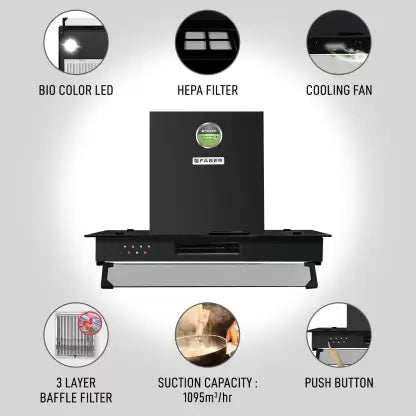 FABER HOOD 3N1 AEROSTATION GLAMOUR PRO 3D BK FT 60 Wall Mounted Chimney (Black 1095 CMH)(OPEN BOX) FABER HOOD 3N1 AEROSTATION GLAMOUR PRO 3D BK FT 60 Wall Mounted Chimney (Black 1095 CMH)(OPEN BOX)